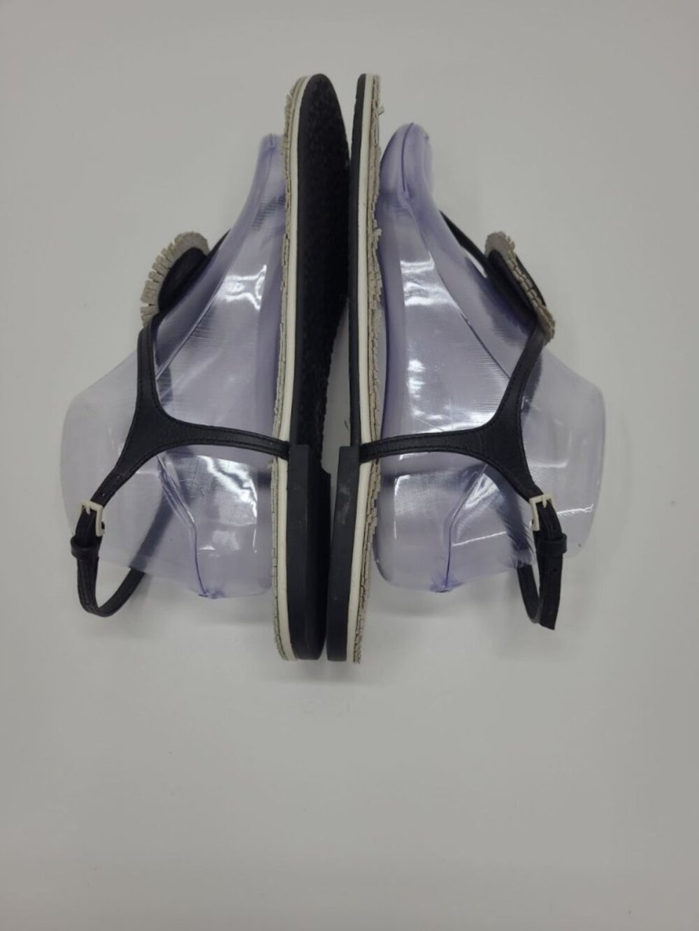 Tory Burch Miller Fringe Leather Thong Sandals Women's Size 10 Black and White - Picture 4 of 8